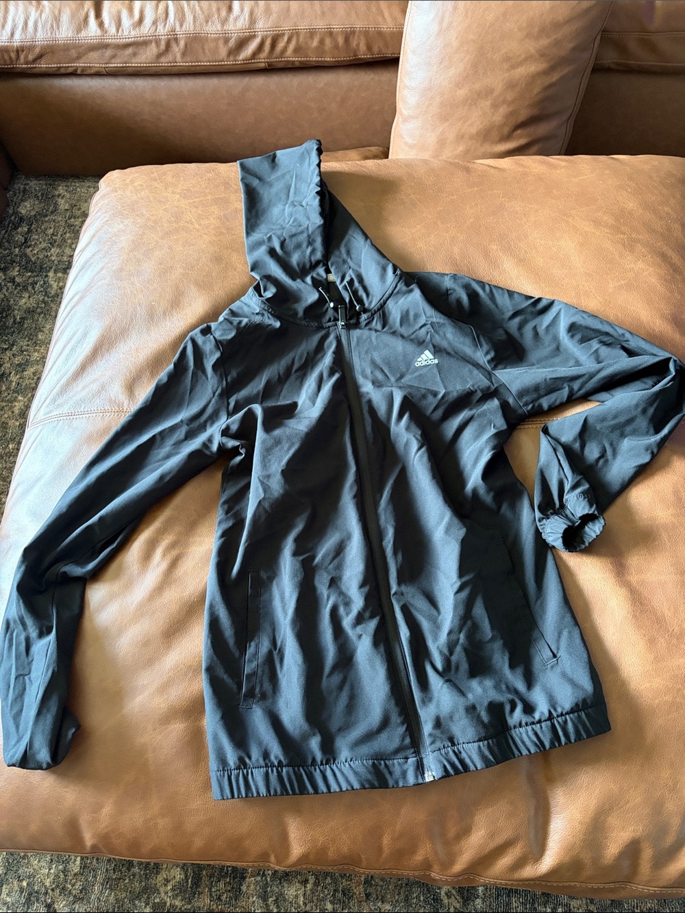 adidas women’s Black Hooded Rain Jacket with Logo